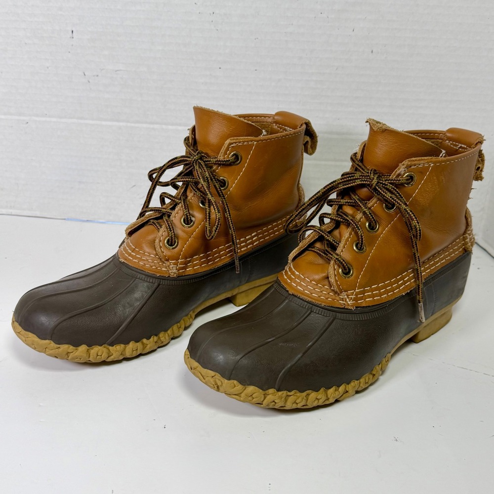 LL Bean Duck Boots Womens 6N Brown Tan Leather Ankle Bean Boots Made‎ in USA